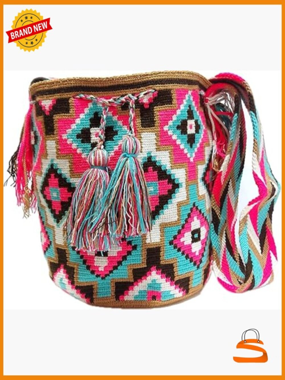 Handwoven Wayuu Crochet Tote Mochila Bag, Tribal Beach Bag